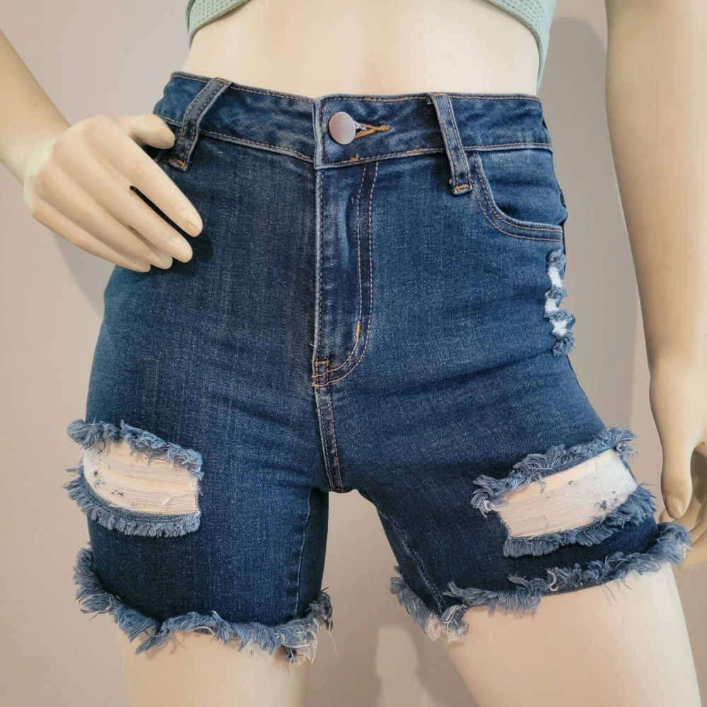 Distressed Peek-a-boo Bermuda Shorts